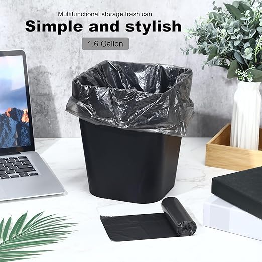 Eccliy 6 Pack 1.6 Gallons Trash Can Small Bathroom Plastic Trash Can with 3 Rolls of Bags for Bedroom Home Office Living Room Kitchen(Black,6)