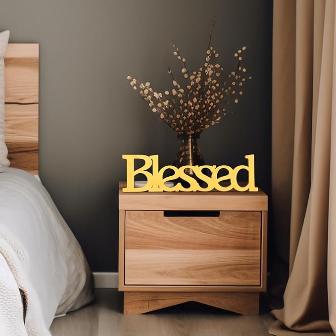 Blessed Letter Table Sign,Rustic Wooden Home Signs Decor (Gold)