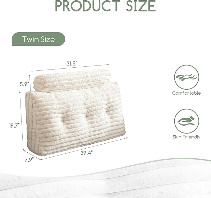 HIGOGOGO Triangular Headboard Wedge Pillow with a Cylindrical Pillow and Memory Foam Filling, Daybed Pillows for Sitting up, Reading or Working with Removable Cover,Twin 39.4"x19.7"