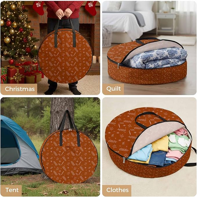 Storage Bag Orange Wheat Ear Round Storage Totes Bins Closet Organizers with Zippers & Handle Floral Leaf Plant Clothes Storage Container for Bedroom Dorm Space Saving Packing Supplies Moving Bags