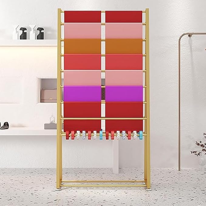 Double-Sided Wrapping Paper Ribbon Rack, Flower Wrapping Paper Storage Rack, Scarf Shelf, Floor Rack with Removable Crossbar, Suitable for Florists, boutiques(Gold,80 * 170cm/31.5 * 67in)