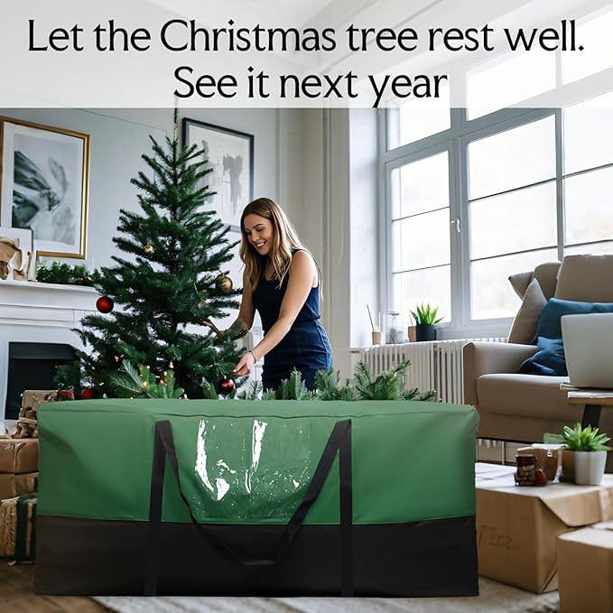 Christmas Tree Storage Bag,Fits Up 10 Ft Tall Artificial Trees,600D Oxford Material,Heavy Duty Tree Bag,Dampproof Storage Bag with Durable Reinforced Handles & Dual Zipper&Transparent Pocket