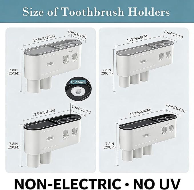 Toothbrush Holders Wall Mounted, Toothbrush Holder with Automatic Toothpaste Dispensers, 6 Brush Slots, 3 Magnetic Cups,1 Cosmetic Drawer Organizer and 1 Large Storage Tray