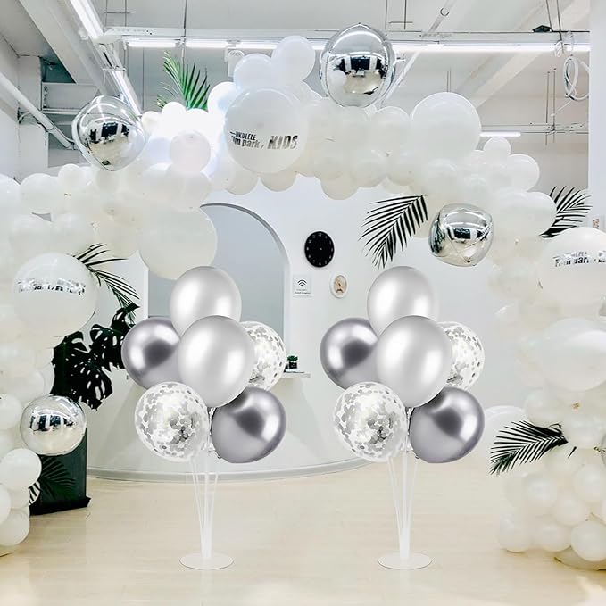 ZJDHPTY Silver Balloon Stand Centerpiece Table Decorations for 25th Wedding Anniversary Birthday Bridal Shower Father's Day Mother's Day Platinum Party Decorations(Silver gray set4)