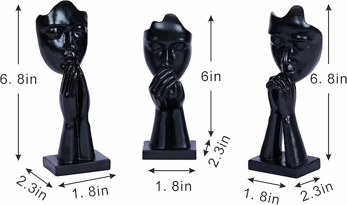 3 Pcs Prayer Statue Abstract Woman Black Face Sculpture Home Decorations Modern Black Figurine Home Decor Accents Faces Decorative for Shelf Living Room Room Office Bookshelf Table Decor