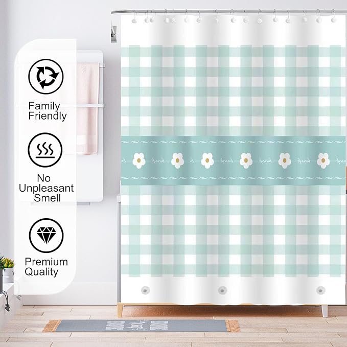 TIKABC Shower Curtain Liner, 4G PEVA Shower Liner, Plastic Peva Waterproof Shower Curtains, 72x72 inch with Grommet Holes 3 Magnetic Weights