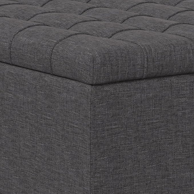 SIMPLIHOME Harrison Small Coffee Table Storage Ottoman - 30 inch Wide Upholstered Linen Look Fabric Square Lift-Top Ottoman in Slate Grey, Transitional Ottoman for Living Room with Hidden Storage