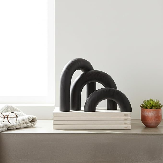 3Pcs Wooden Arches Decorative Object for Coffee Table Boho Shelf Decor Arch Design for japandi Home Aesthetic Shelf Neutral Home Accents (Black Stain)