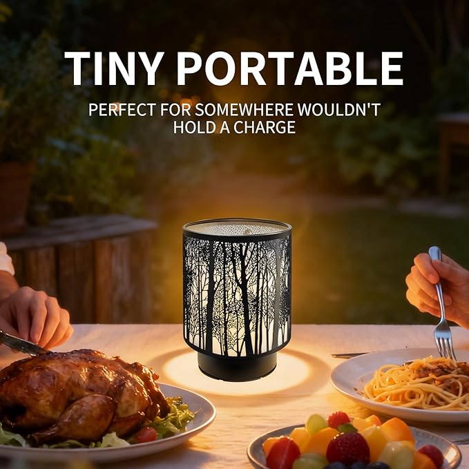 Battery Operated Table Lamp, Cordless Lamps for Home Décor, Nightlight with LED Bulb with Timer for Living Room Bedroom Tabletop Entryway Centerpiece Gift (Forest)