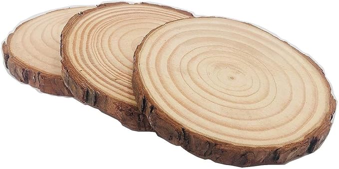 Unfinished Natural with Tree Bark Wood Slices 10 Pcs 4.2-4.7 inch Disc Coasters Wood Coaster Pieces Craft Wood kit Circles Crafts Christmas Ornaments DIY Crafts with Bark for Crafts Rustic Wedding