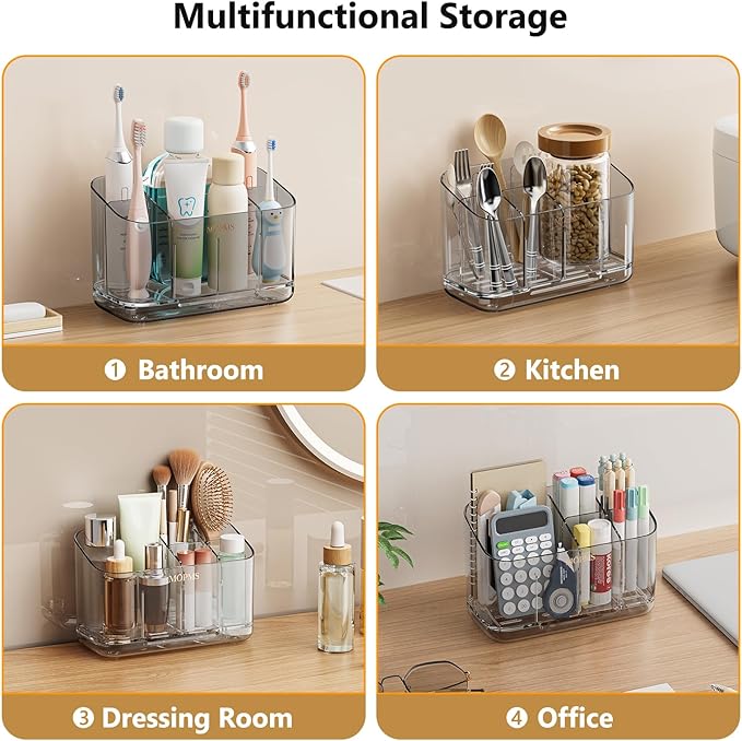 Toothbrush Holders for Bathroom Countertop Organizer, 5 Slots Large Capacity Electric Toothbrush Holder Wall-Mount for Space Saving, Tooth Brush and Toothpaste Holder with Dividers for Easy Clean