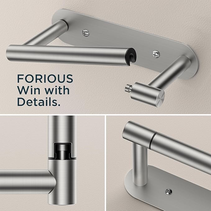 FORIOUS Toilet Paper Holder, Adhesive or Screw Wall Mount Pivoting Tissue Roll Holder for Bathroom, Stainless Steel Rustproof Self Adhesive Toilet Paper Roll Holder no Drilling, 2 Pack Brushed Nickel