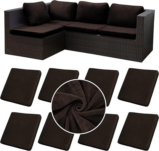 BIETYONE 8Pcs Stretch Velvet Patio Cushion Cover,Fluffy,for Fall Outdoor Couch Cushion Cover Replacement,Washable Indoor Outdoor Cushion Slipcovers(Coffee,Cover Only)