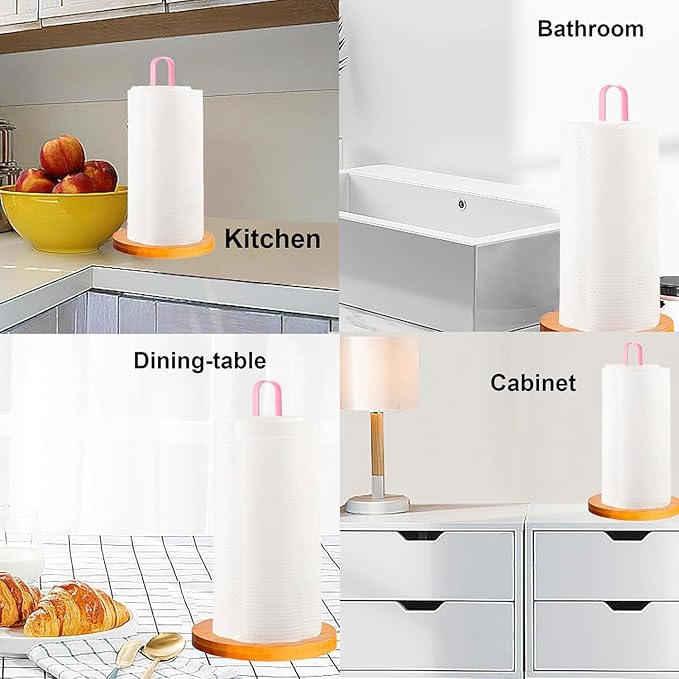 Wooden Paper Towel Holder Countertop, Kitchen-Towel-Holder FreeStanding with Non-Slip Base for Kitchen Bathroom