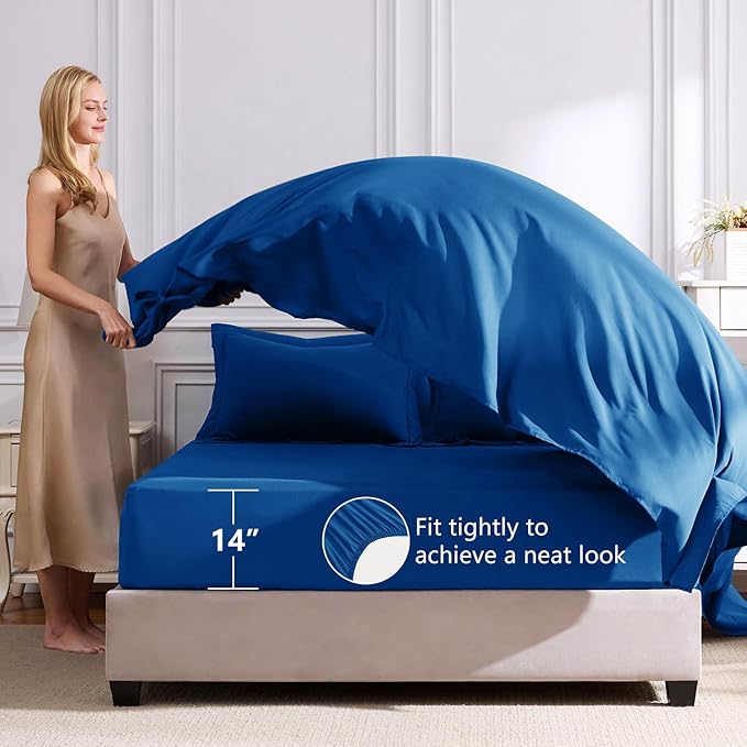 CozyLux Full Size Comforter Sets Classic Blue - 7 Pieces Bed in a Bag Full, Luxury Soft Bed Set for All Seasons, Bedding Set with Down Alternative Comforter, Sheets, Pillowcases & Shams