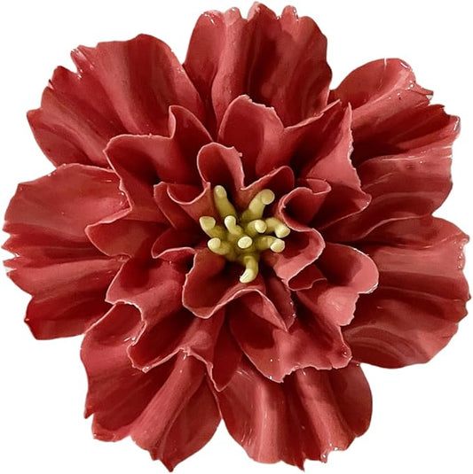 AMERRY Carnation, 3.54" 3D Handmade Porcelain Flower Wall Art Decor, 3D Ceramic Flower Wall Decor, Home Office Decor, Unique Gift for Home Office Decor,Girls (Red)