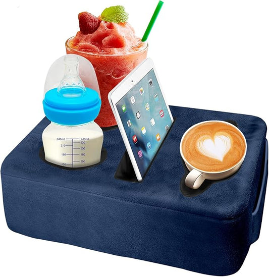 4 Hole Couch Cup Holder Tray, Cup Holder for Bed Suitable for Cup Holders on Sofas, beds, Camping, RVs, Cars, and Beaches.Navy Blue