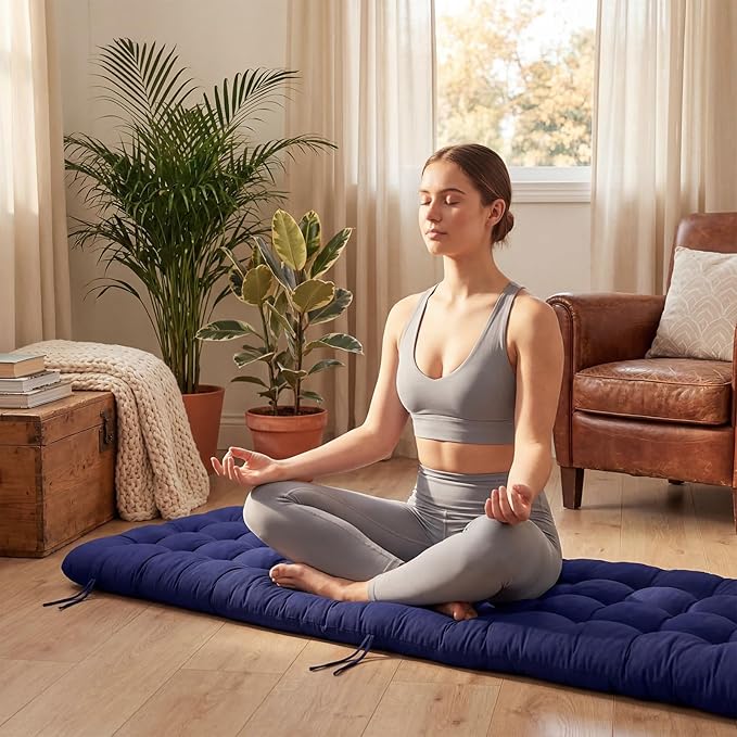 Wenqik Long Floor Cushion Large Floor Cushion with Brushed Cotton 74.8 x 27.5 x 3.15 in Jumbo Lounger Pillow for Outdoor Indoor Bay Window Meditation Yoga Reading Sleeping(Navy Blue)