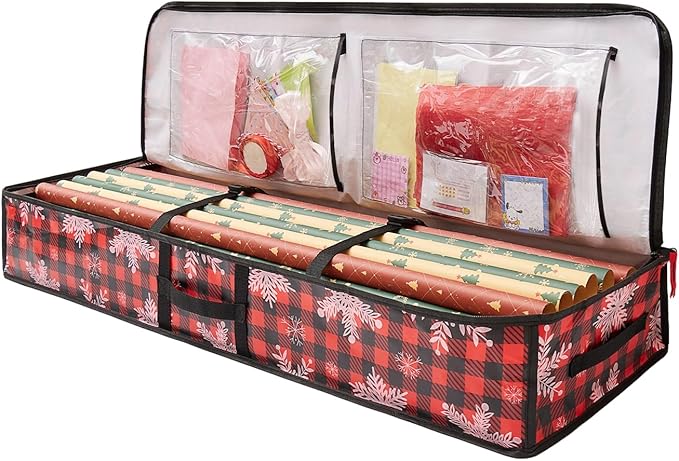 Storage for Wrapping Paper | Large Bags with Handle - Wrapping Storage Organizer with Interior Pockets - for Home Underbed Basement Garage Closet College Dorm Attic