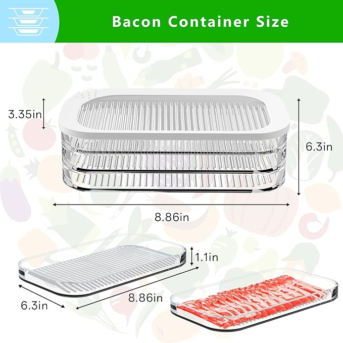 Deli Meat Container for Fridge with Airtight Lid, 3-Layer Lunch Meat Container for Fridge, Transparent Stackable Cold Cuts Storage Containers for Meats Cold Cuts Cheese, BPA Free, 18.6oz, 1Pack