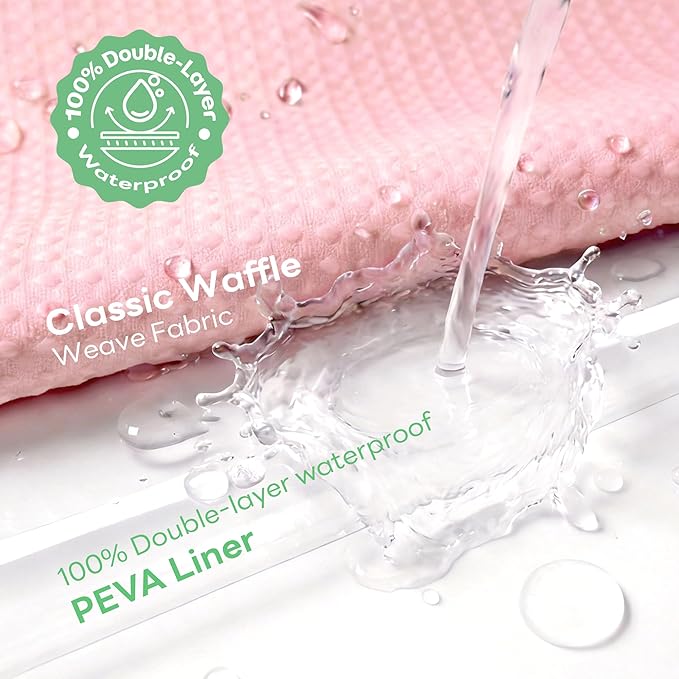 Dynamene Pink Shower Curtain and Liner Set, Waffle Weave Fabric, Waterproof Clear Liner, 256GSM Heavy Duty Weighted Hotel Luxury Cloth Shower Curtains for Bathroom with 12 Plastic Hooks, 72Wx72H
