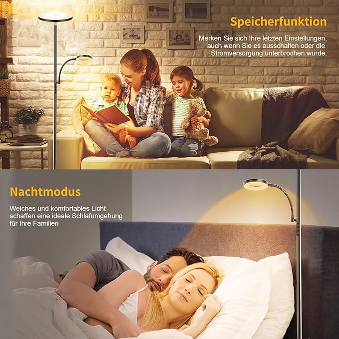 2025 Floor Lamp, 42W 4200LM Torchiere LED Lamp for Living Room, Stepless Dimming Floor Lamps with Remote Control, 2700K-6500K Color, 70" Tall Standing Lamp with Reading Light for Bedroom, Off-black