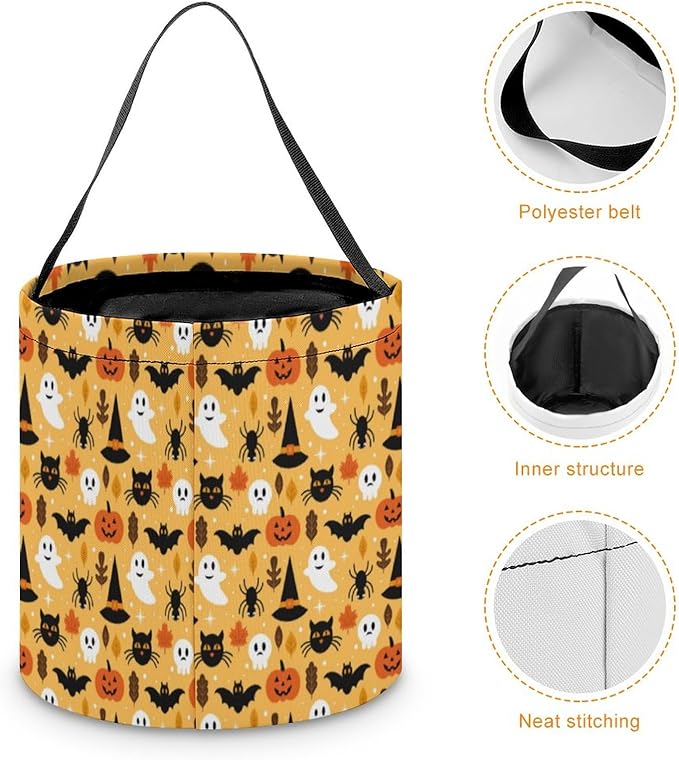 Personalized Halloween Trick or Treat Candy Bag with Name Custom Text Party Tote Bucket Halloween Candy Basket Gift (Bag-4)