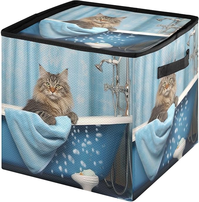 Kigai Bathroom Cat Christmas Ornament Storage Box with Zipper & Adjustable Dividers Holiday Ornament Organizer Xmas Storage Container, 64 Balls
