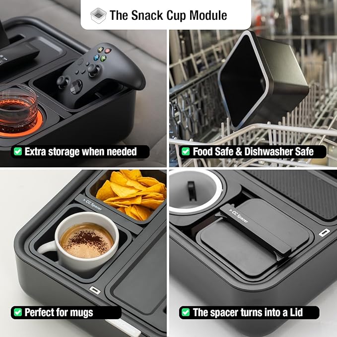 CouchConsole Original Tray - Drinks & Snacks Sofa Caddy with Armrest, Table with Phone Stand- TV Remote Control Storage and Organizer - for Living Rooms, RV, and Cars, Black/Black