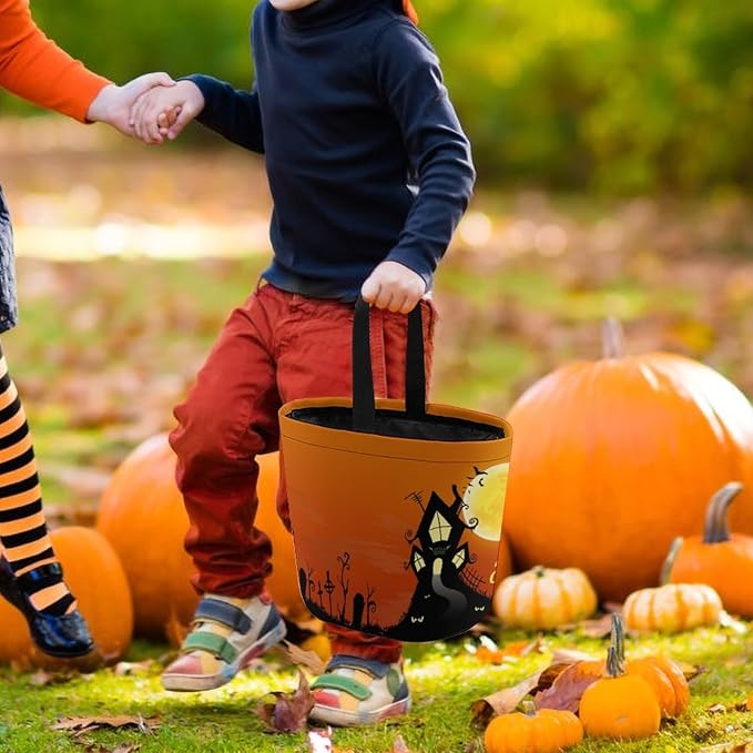 Personalized Halloween Trick or Treat Candy Bag with Name Custom Text Party Tote Bucket Halloween Candy Basket Gift (Bag-8)