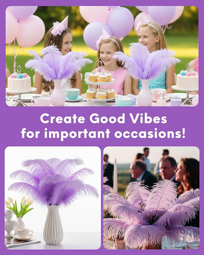 30pcs Light Purple Ostrich Feathers Natural Bulk 11-14inch(28-35cm) Vase Craft Wedding Home Party Centerpieces Christmas Day Decoration