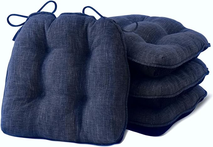 IPYNBAP Chair Cushions for Dining Chairs Set of 4, Kitchen Chair Cushions, Chair Pads with Ties and Non Slip Backing, Tufted Memory Foam Seat Cushion 4 Pack, 18" x 18" x 4", Navy Blue