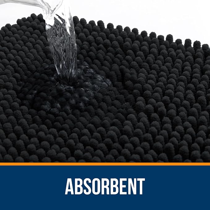 OLANLY Large Bathroom Rugs 44x32, Extra Soft Absorbent Chenille Bath Rugs, Rubber Backing Quick Dry, Machine Washable Bath Mats for Bathroom Floor, Tub and Shower, Home Decor Accessories, Black