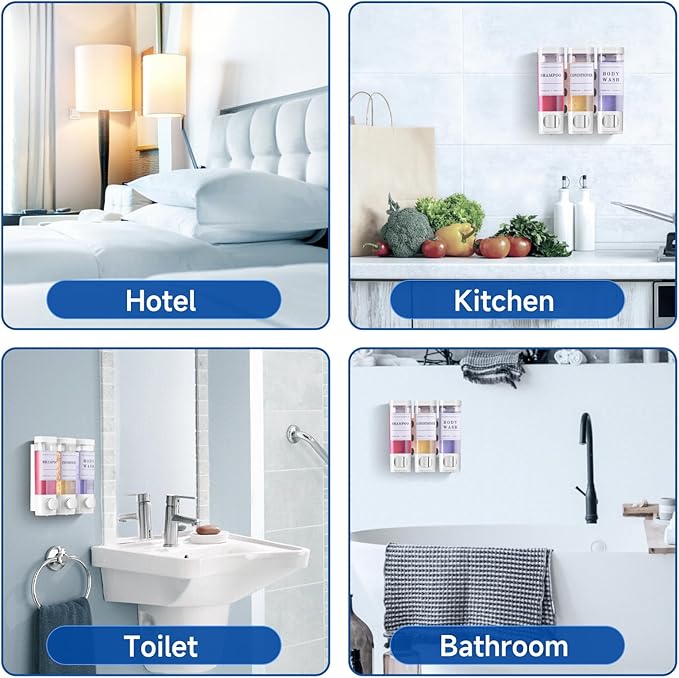 Shampoo and Conditioner Dispenser Shower Soap Dispenser Wall Mounted No Drill Shampoo Dispenser for Shower Wall Bathroom Hotel 3 * 300ml White