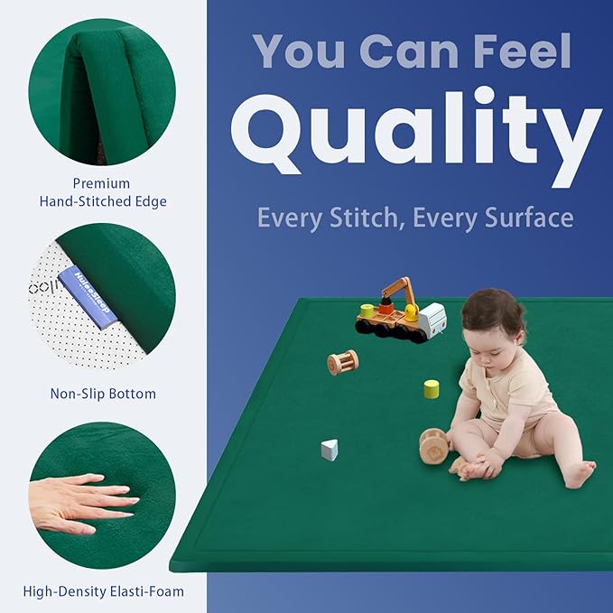 Baby Play Mat for Floor,1.3" Thick Memory foam Tummy Time Mat,Soft Coral Velvet Nursery Rug,Extra Large Non Slip Crawling Mat for Toddlers,Infants,kids,Yoga,Tatami Style for Living Room(Dark Green)