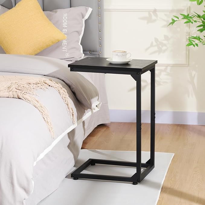 AMHANCIBLE C Shaped End Table, Couch Tables that Slide Under, TV Tray Snack Table for Sofa, Small Side Table for Couch, Small Space, Living Room, Black HET02CBK-1