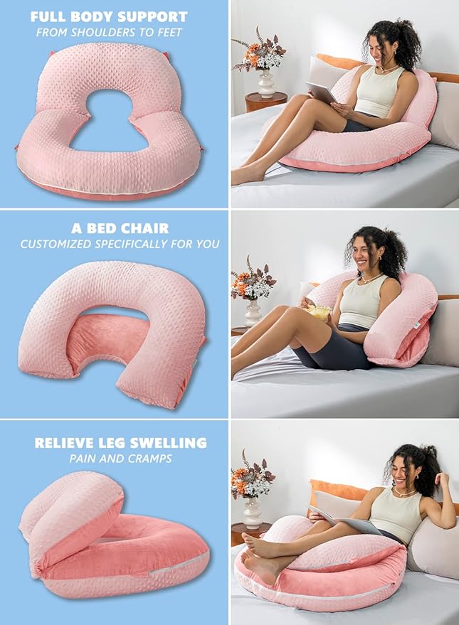 INSEN Reading Pillow, Back Pillow for Sitting in Bed for Reading, Nurse & Relax, Reading Pillow for Adults, Moms & Kids, Sit Up Pillow for Bed, Double-Sided Pink