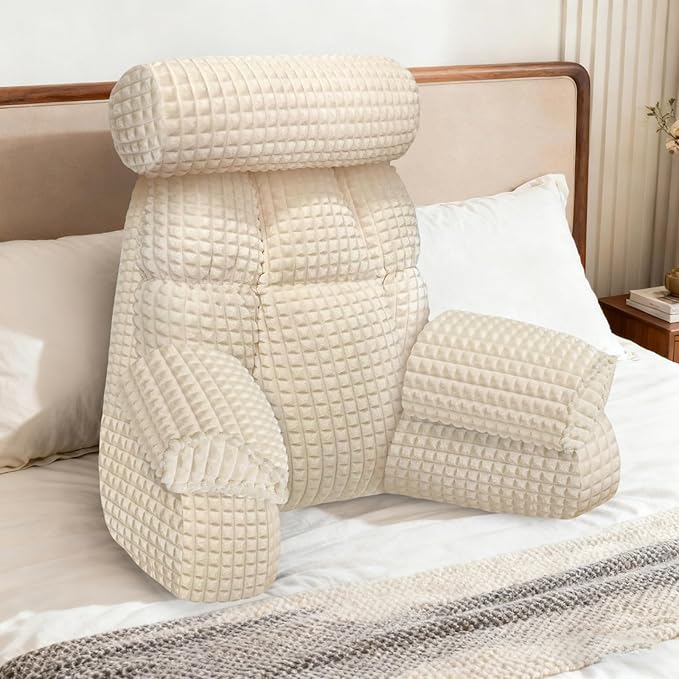 FXXUDVNIIN Back Pillow for Bed Sitting up – with 9.4" Armrest, for Reading, Gaming, Relaxing. Also Serves as tv Pillows for Sitting in Bed, Floor Pillow & Back Support for Adults.
