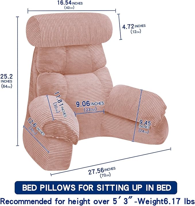 FXXUDVNIIN Back Pillow for Bed Sitting up – with 9.4" Armrest, for Reading, Gaming, Relaxing. Also Serves as tv Pillows for Sitting in Bed, Floor Pillow & Back Support for Adults.