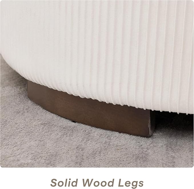 29.5 Inch Round Storage Ottoman Coffee Table,Modern Circle Coffee Table with Storage with Removable Lid Top and Solid Wood Legs,Large Round Ottoman for Bedroom,Living Room,Velvet,Beige
