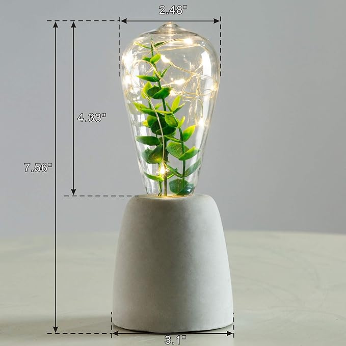 walsport Table Lamp Edison Bulb with Artificial Plant, Concrete Cement Grey Base Nightstand Bedside Lamp, Industrial Minimal Style for Cafe Shop Home Decor Christmas Birthday Gift