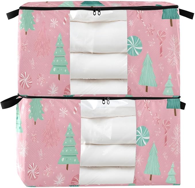 OTVEE Christmas Trees with Snowflakes Clothes Storage, 60L Foldable Storage Containers for Organizing Bedroom, Closet, Clothing, Comforter, Organization and Storage with Lids and Handle