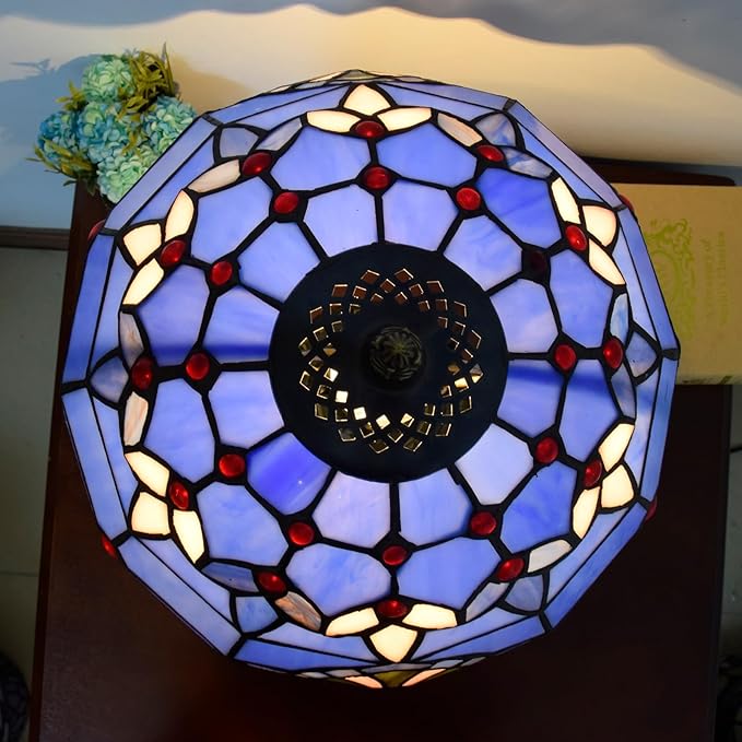 Tiffany Lamp Stained Glass lamp 12 inches Bedside Table Lamps for Living Room Bedroom Dorm Kitchen Home Decor Festival Birthday Gift,Blue Baroque