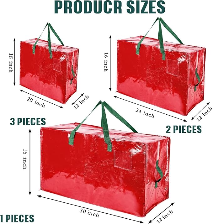 Shappy 6 Pcs Extra Large Storage Bags Jumbo Moving Bags Christmas Ornaments Container Heavy Duty Organizer Storage Bag with Zippers(Red,30 x 16", 24 x 16", 20 x 16")