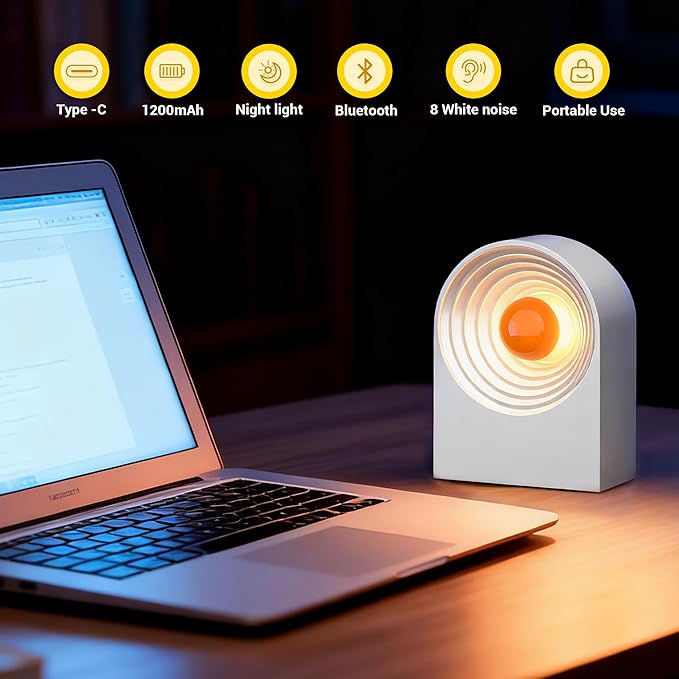 UNEEDE White Noise Sound Machine with Bluetooth Functionality, Night Light, Portable Bluetooth Speaker with Noise Canceling for Office & Sleeping, Meditation, Gathering (White)