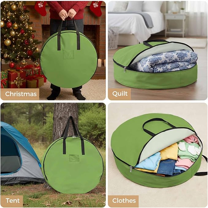 24 Inch Round Storage Bag 1 Pack,Watercolor Green Waterproof Wreath Storage Container with Handles&Zipper Solid Color Closet Organizer Bags Garland Box