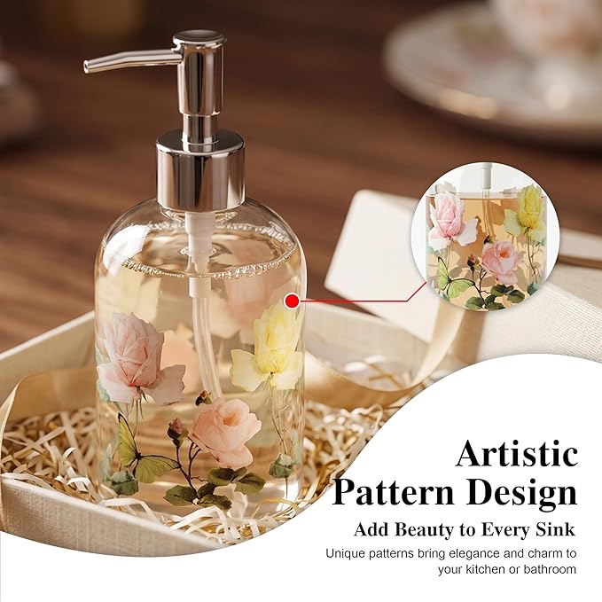 Glass Soap Dispenser Bottle with Pump,Refillable Liquid Hand Dispenser for Bathroom, Kitchen Soap Dispenser 17 oz