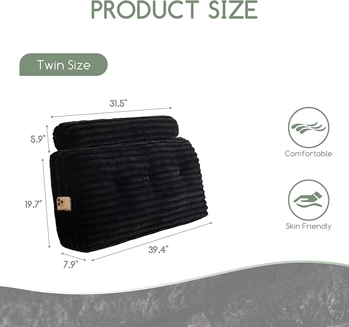 HIGOGOGO Triangular Headboard Wedge Pillow with a Cylindrical Pillow and Memory Foam Filling, Daybed Pillows for Sitting up, Reading or Working with Removable Cover,Twin 39.4"x19.7"