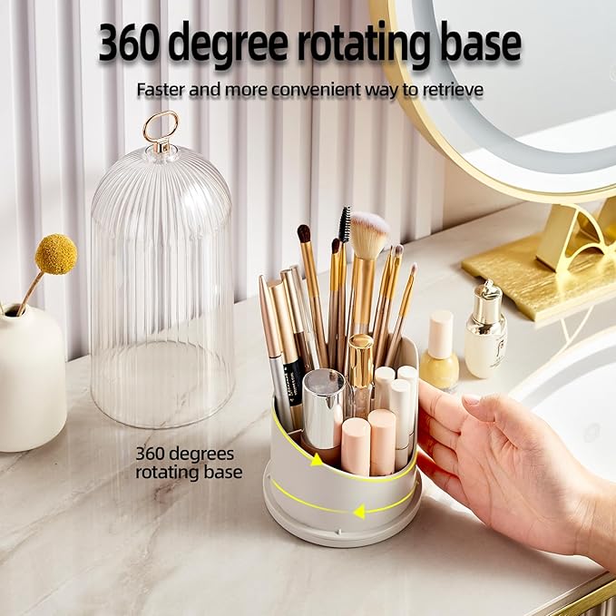 Rotate Toothbrush Holder with Cover - Frosted Glass Countertop Organizer, Dustproof Enclosed Bathroom Toothbrush Box, Toothpaste & Brush Storage，Bathroom Storage Box, toiletries Storage Bucket