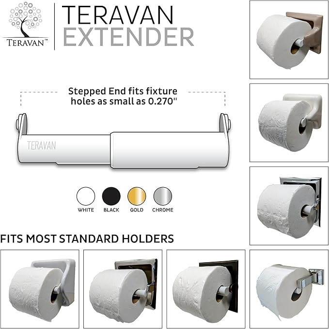 Teravan Standard Toilet Paper Holder Extender for Extra-Large Rolls – Perfect for Double, Triple Rolls in Regular or Ceramic Bathroom wall Holders, Silver, 1 Unit